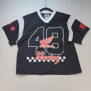 Honda Racing Mesh Jersey Womens Small Black Racing Graphic V-Neck Tee 43 Star‎